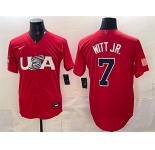 Men's USA Baseball #7 Bobby Witt Jr. Red World Baseball Classic Stitched Jersey