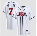 Men's USA Baseball #7 Bobby Witt Jr. White 2026 World Baseball Classic Home Stadium Stitched Jersey