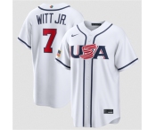 Men's USA Baseball #7 Bobby Witt Jr. White 2026 World Baseball Classic Home Stadium Stitched Jersey
