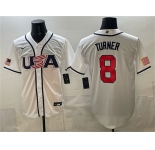 Men's USA Baseball #8 Trea Turner White 2026 World Baseball Classic Home Stadium Stitched Jersey