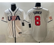 Men's USA Baseball #8 Trea Turner White 2026 World Baseball Classic Home Stadium Stitched Jersey