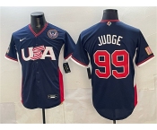 Men's USA Baseball #99 Aaron Judge Navy 2026 World Baseball Classic United States 250th Anniversary Patch Road Stadium Stitched Jersey