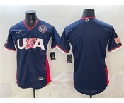 Men's USA Baseball Blank Navy 2026 World Baseball Classic United States 250th Anniversary Patch Road Stadium Stitched Jersey