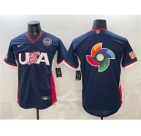 Men's USA Baseball Team Big Logo Navy 2026 World Baseball Classic United States 250th Anniversary Patch Road Stadium Stitched Jersey
