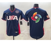 Men's USA Baseball Team Big Logo Navy 2026 World Baseball Classic United States 250th Anniversary Patch Road Stadium Stitched Jersey