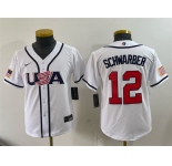 Youth USA Baseball #12 Kyle Schwarber White 2026 World Baseball Classic Home Stadium Stitched Baseball Jersey