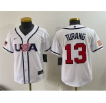 Youth USA Baseball #13 Brice Turang White 2026 World Baseball Classic Home Stadium Stitched Baseball Jersey