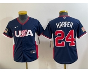 Youth USA Baseball #24 Bryce Harper Navy 2026 World Baseball Classic Stadium Stitched Baseball Jersey
