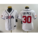 Youth USA Baseball #30 Paul Skenes White 2026 World Baseball Classic Home Stadium Stitched Baseball Jersey