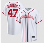 Men's Canada Baseball #47 Cal Quantrill White 2026 World Baseball Classic Home Stadium Stitched Jersey