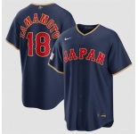 Men's Japan Baseball #18 Yoshinobu Yamamoto Navy 2026 World Baseball Classic Road Stadium Stitched Jersey