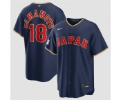 Men's Japan Baseball #18 Yoshinobu Yamamoto Navy 2026 World Baseball Classic Road Stadium Stitched Jersey