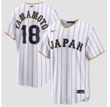 Men's Japan Baseball #18 Yoshinobu Yamamoto White 2026 World Baseball Classic Home Stadium Stitched Jersey