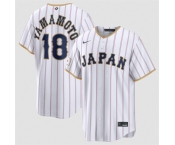 Men's Japan Baseball #18 Yoshinobu Yamamoto White 2026 World Baseball Classic Home Stadium Stitched Jersey