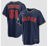 Men's Japan Baseball #51 Seiya Suzuki Navy 2026 World Baseball Classic Road Stadium Stitched Jersey