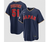 Men's Japan Baseball #51 Seiya Suzuki Navy 2026 World Baseball Classic Road Stadium Stitched Jersey