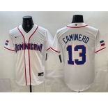 Men's Dominican Republic Baseball #13 Junior Caminero White 2026 World Baseball Classic Home Stadium Stitched Jersey