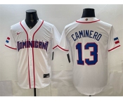 Men's Dominican Republic Baseball #13 Junior Caminero White 2026 World Baseball Classic Home Stadium Stitched Jersey