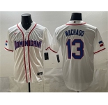 Men's Dominican Republic Baseball #13 Manny Machado White 2026 World Baseball Classic Home Stadium Stitched Jersey
