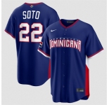 Men's Dominican Republic Baseball #22 Juan Soto Navy 2026 World Baseball Classic Road Stadium Stitched Jersey