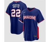 Men's Dominican Republic Baseball #22 Juan Soto Navy 2026 World Baseball Classic Road Stadium Stitched Jersey