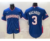 Men's Dominican Republic Baseball #3 Manny Machado Royal 2026 World Baseball Classic Road Stadium Stitched Jersey