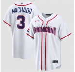 Men's Dominican Republic Baseball #3 Manny Machado White 2026 World Baseball Classic Home Stadium Stitched Jersey