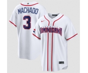 Men's Dominican Republic Baseball #3 Manny Machado White 2026 World Baseball Classic Home Stadium Stitched Jersey