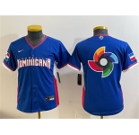 Youth Dominican Republic Baseball Royal 2026 World Baseball Classic Big Logo Road Stadium Stitched Baseball Jersey