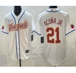 Men's Venezuela #21 Ronald Acuna Jr White 2026 World Baseball Classic Cool Base Jersey