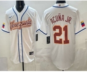 Men's Venezuela #21 Ronald Acuna Jr White 2026 World Baseball Classic Cool Base Jersey