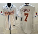 Men's Venezuela #7 Eugenio Suarez White 2026 World Baseball Classic Cool Base Jersey