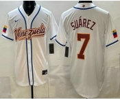 Men's Venezuela #7 Eugenio Suarez White 2026 World Baseball Classic Cool Base Jersey