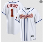 Men's Venezuela Baseball #1 Jackson Chourio White 2026 World Baseball Classic Home Stadium Stitched Jersey