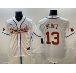 Men's Venezuela Baseball #13 Salvador Pérez White 2026 World Baseball Classic Home Stadium Stitched Jersey