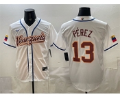 Men's Venezuela Baseball #13 Salvador Pérez White 2026 World Baseball Classic Home Stadium Stitched Jersey