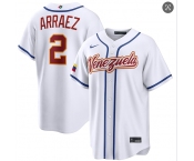 Men's Venezuela Baseball #2 Luis Arraez White 2026 World Baseball Classic Home Stadium Stitched Jersey