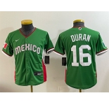 Youth Mexico Baseball #16 Jarren Duran Green 2026 World Baseball Classic Stadium Stitched Baseball Jersey