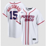 Men's Puerto Rico Baseball #15 Martín Maldonado White 2026 World Baseball Classic Home Stadium Stitched Jersey