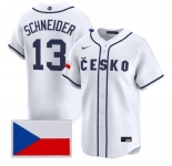 Men's Czech Republic Baseball #13 Martin Schneider Nike White 2026 World Baseball Classic Jersey