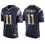 Nike New England Patriots #11 Julian Edelman Navy Blue Men's NFL Game 2016 Christmas Golden Edition Jersey