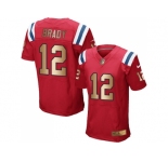 Nike New England Patriots #12 Tom Brady Red Alternate Men's Stitched NFL Elite Gold Jersey