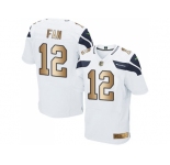 Nike Seattle Seahawks #12 Fan White Men's Stitched NFL Elite Gold Jersey