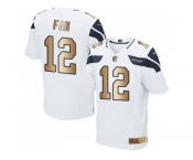 Nike Seattle Seahawks #12 Fan White Men's Stitched NFL Elite Gold Jersey