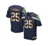 Nike Seattle Seahawks #25 Richard Sherman Steel Blue Team Color Men's Stitched NFL Elite Gold Jersey