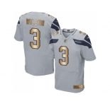 Nike Seattle Seahawks #3 Russell Wilson Grey Alternate Men's Stitched NFL Elite Gold Jersey