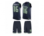 Men's Nike Seattle Seahawks #16 Tyler Lockett Limited Steel Blue Tank Top Suit NFL Jersey