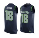 Men's Nike Seattle Seahawks #18 Jaron Brown Limited Steel Blue Player Name & Number Tank Top NFL Jersey