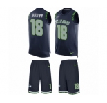 Men's Nike Seattle Seahawks #18 Jaron Brown Limited Steel Blue Tank Top Suit NFL Jersey