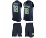Men's Nike Seattle Seahawks #18 Jaron Brown Limited Steel Blue Tank Top Suit NFL Jersey